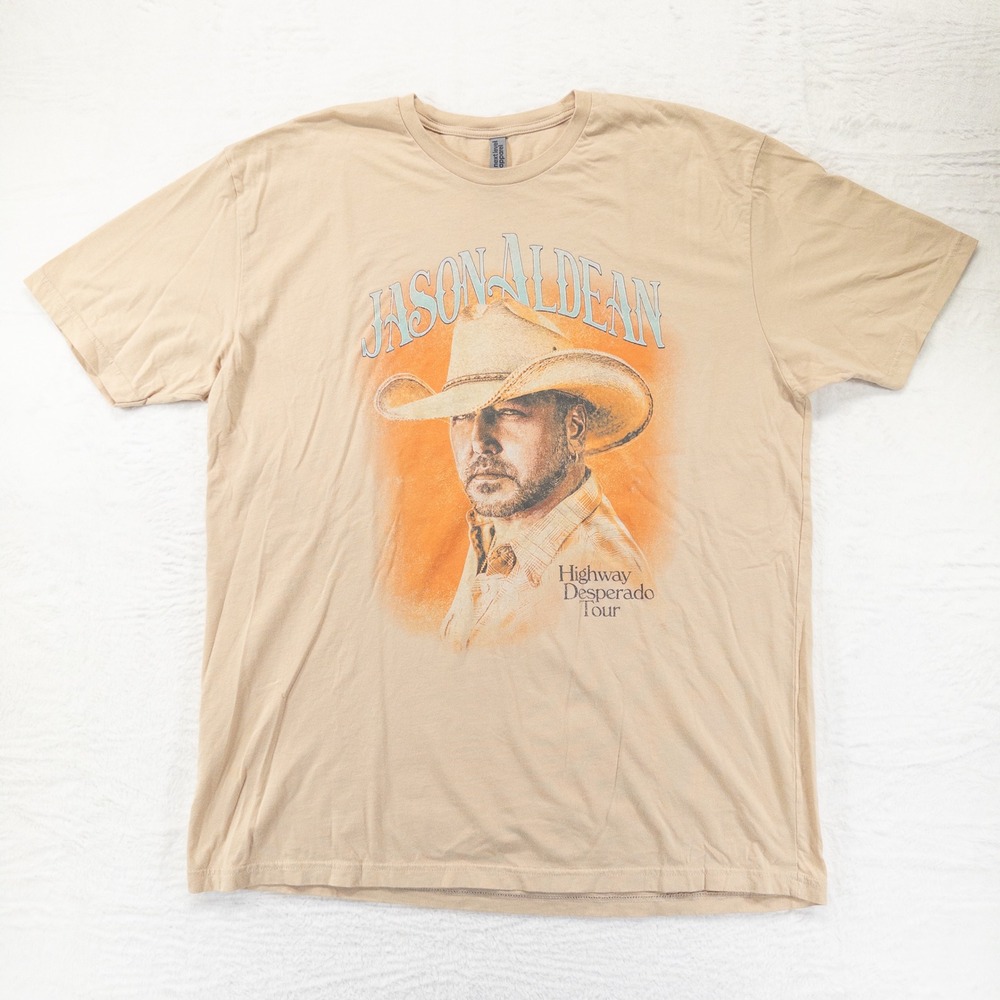 Jason Aldean Highway Desperado Tour Shirt Adult 2XL Tan Vintage Graphic Tee